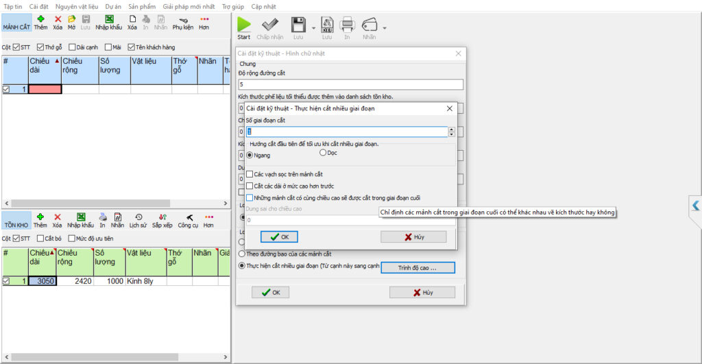 Các tinh năng và chức năng trên phần mềm Cutting Optimization Pro