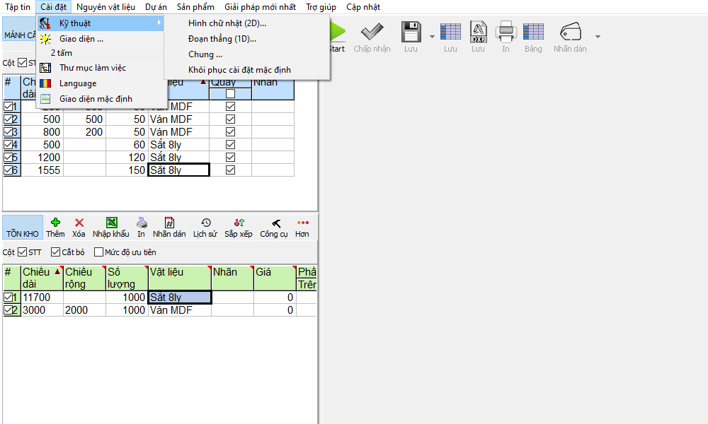 Cài đặt khi chia cắt