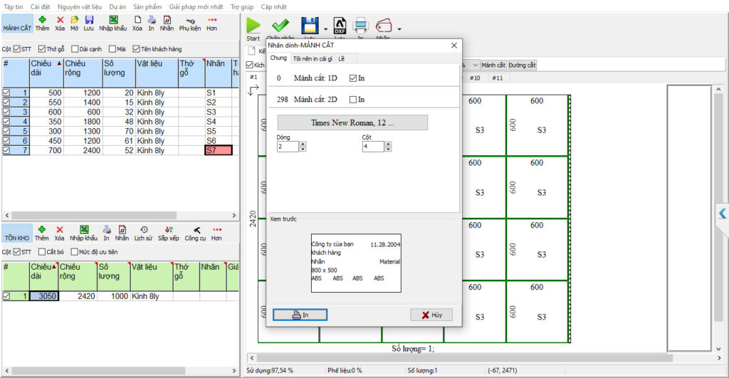 Hướng dẫn in nhãn dán trên Cutting Optimization Pro
