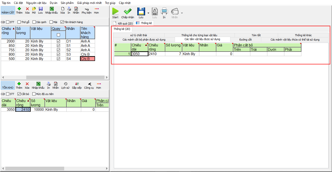 Thống kê chi tiết đầy đủ cần thiết khi chia cắt kính